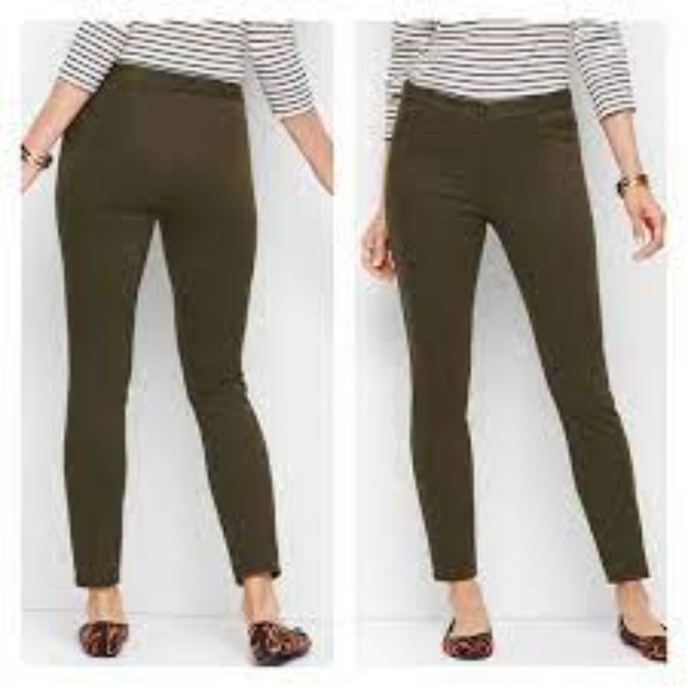 Talbots Dark Army Green Stretch Knit Skinny Ankle Pants Size 8p NEW - Picture 1 of 13